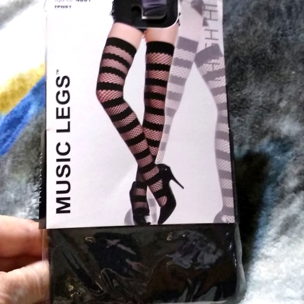 Music Legs Black Thigh High Stockings